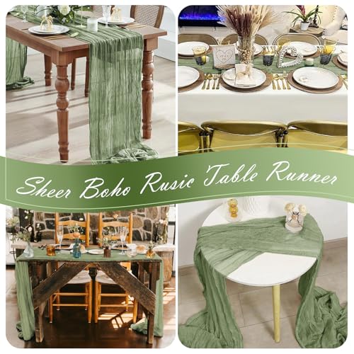 15-Pack Sage Green Cheesecloth Table Runners, 17 x 108 Inch Gauze Decor