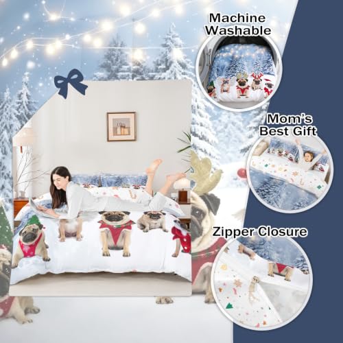 Feelyou Dog Xmas Duvet Cover Queen Size - Pug Christmas Bedding Set Multi 29