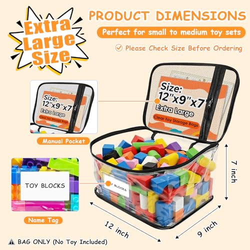 Extra Large Clear Toy Storage Bags with Zipper - 3 Pack Waterproof Organizer