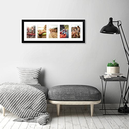 8x24 Collage Picture Frame with Mat for Five 4x6 Photos - Black Wall Frame