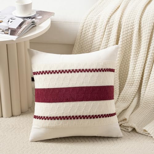 Fancy Homi Set of 2 Burgundy Boho Throw Pillow Covers 22x22 Inch for Couch Bed Sofa