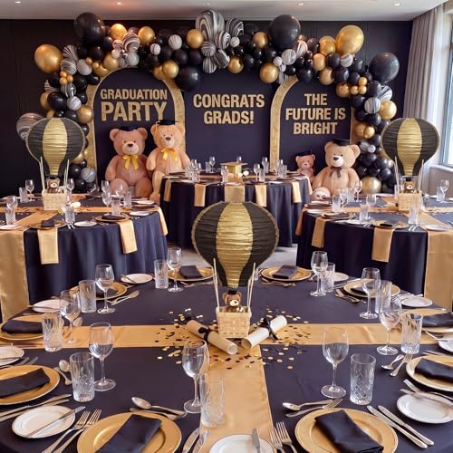 8 Sets Black & Gold Hot Air Balloon Centerpieces – Christmas Table Decor (Meooeck, Stripe)