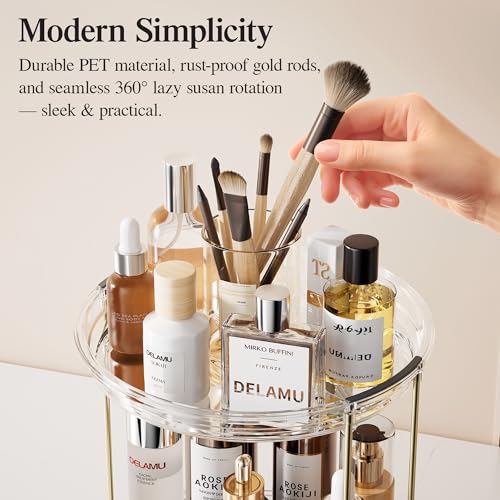 Delamu 2-Tier Rotating Makeup Organizer - 9.3-inch Clear Vanity Storage