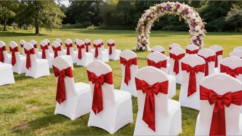 Red Satin Chair Sashes 50 Pack - 7x108 Inch Bow Ribbons for Weddings & Events