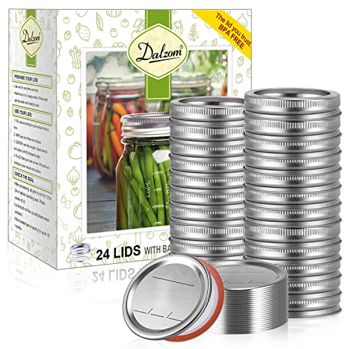 Regular Mouth Canning Lids and Rings (24 Pack) - Airtight Mason Jar Lids