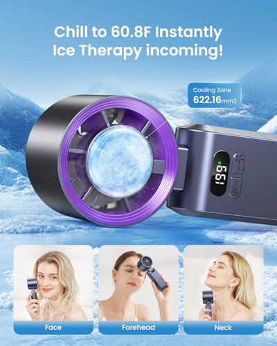 Kimguard Handheld Portable Turbo Fan with Ice Cooler, 20000 RPM Rechargeable Personal Fan, Purple