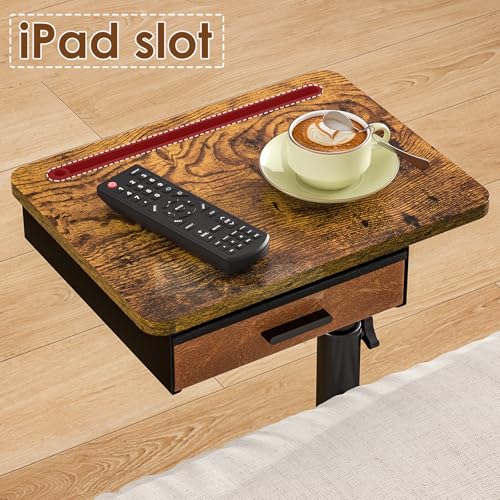 Adjustable C-Shaped TV Tray Table with Drawer and Swivel Top