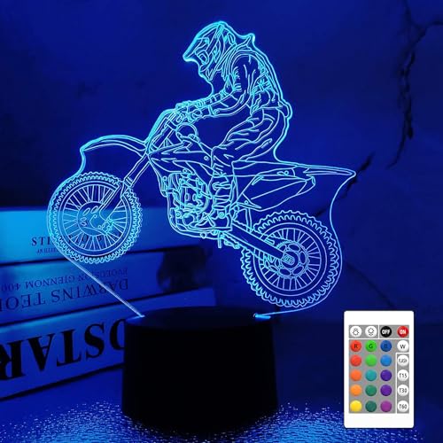 Motocross 3D LED Night Light with Remote Control, 16 Colors for Kids Room