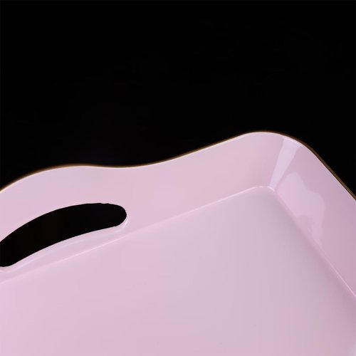 Leemxiiny Pink Decorative Tray for Coffee Table with Handles, Plastic Rectangular Serving Tray for Living Room, Bathroom, Outdoors, 11.8"*17.3"