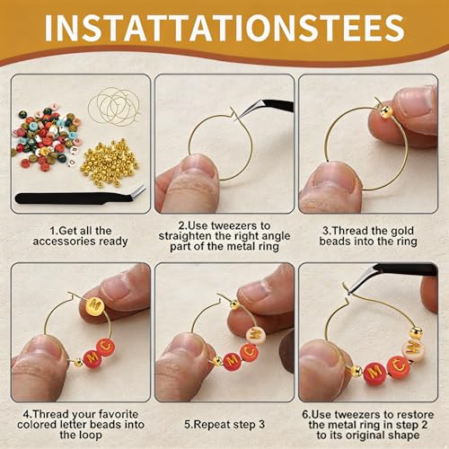 60 Sets Wine Glass Charms Kit with Letter Beads & Rings for Parties