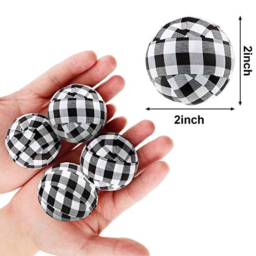 Tatuo 12 Pieces Christmas Buffalo Balls Bowl Filler Buffalo Check Ball Plaid Ornaments Decor Fabric Wrapped Balls Xmas Holiday Gingham Bowl for Fall Thanksgiving Home Decoration