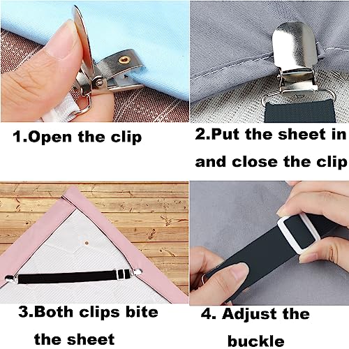 Adjustable Bed Sheet Straps - 10 Pack Elastic Sheet Clips & Fasteners, White