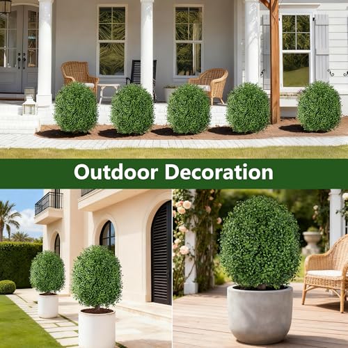 24-Inch Artificial Boxwood Topiary Trees, UV Resistant Outdoor Shrubs - 2 Pack