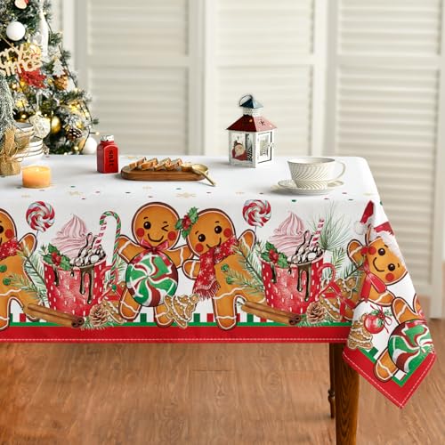 Horaldaily Christmas Tablecloth 60x60 Inch Square - Gingerbread Man, White/Red