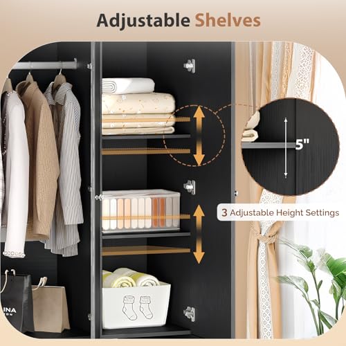 4-Door Freestanding Wardrobe Closet with Mirror, Drawers and Hanging Rods