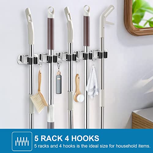 2 Pack Stainless Steel Broom and Mop Holder Wall Mount Organizer