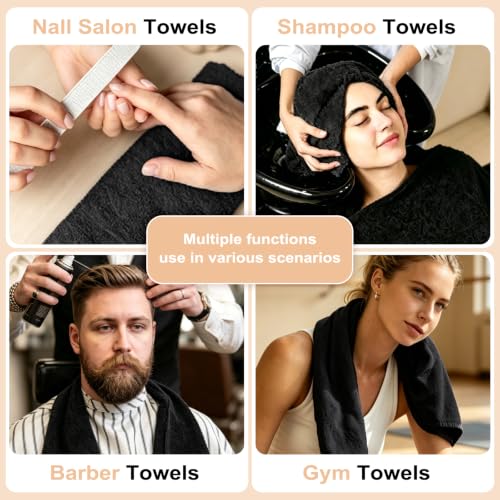 Puomue 6 Pack Black Microfiber Salon Towels - Soft, Absorbent, Fast Drying, 27x16 Inch