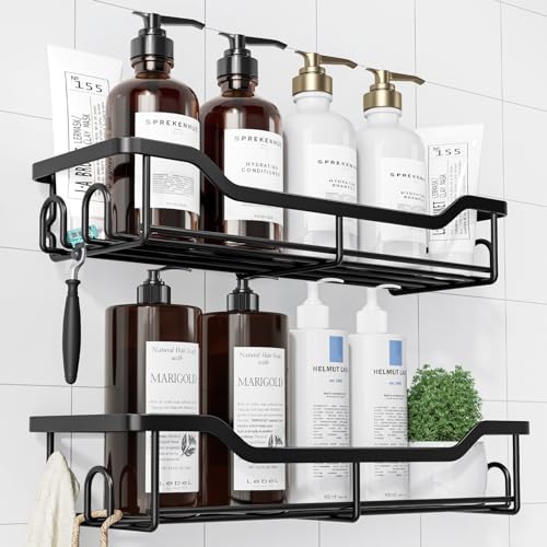 Black Shower Caddy Adhesive Storage Shelf 2-Pack Stainless Steel