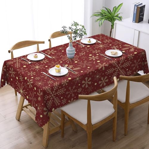 Red & Gold Snowflake Christmas Tablecloth 54x72 Inches - Washable Holiday Decor