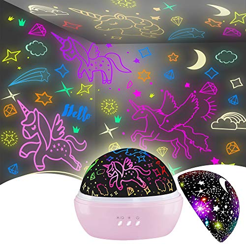 Unicorn Star Projector Night Light for Kids 2-in-1 Bedroom Lamp