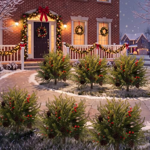 Canlierr 2-Pack 24-Inch Artificial Christmas Topiary Ball Trees for Outdoor Decor
