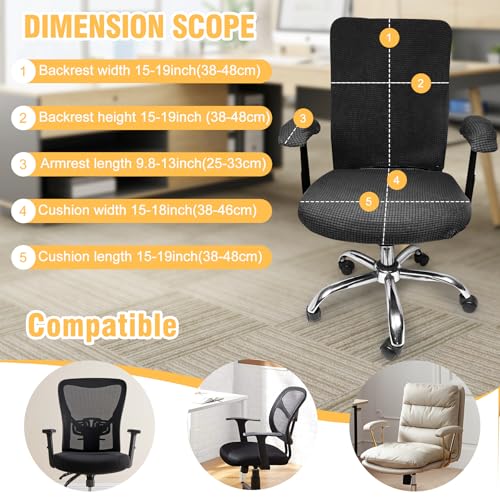 4-Piece Office Chair Cover Set - Stretchable Seat & Backrest Covers with Armrest Pads