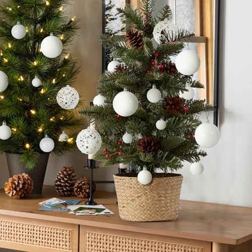 Shatterproof 100-Pack Christmas Ball Ornaments Set, 3/4/6 cm White Xmas Tree Decorations