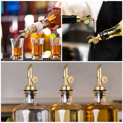 Xelsluthe Gold Stainless Steel Oil & Liquor Bottle Pourer Set - Self-Closing, Weighted