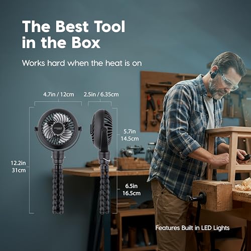 IRIS USA WOOZOO 3.5" Cordless Portable Personal Fan with Flexible Tripod Stand, 10-Hour Runtime, 360¡Æ Tilt, 3 Speeds, LED Light, Mosquito Repellent Tray, USB-C Charging, for Indoor/Outdoor Use, Black