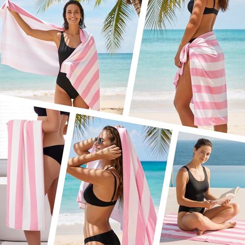 4-Pack Oversized Microfiber Beach Towels, 30x60 Striped Quick-Dry Swim Towels