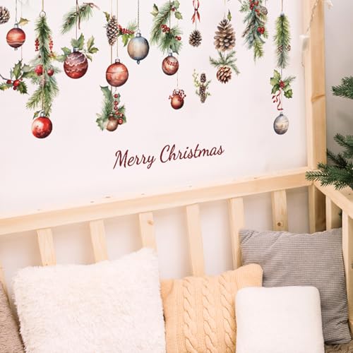 Christmas Wall Decals 9 - Winter Pine Cones & Colorful Balls Removable Vinyl