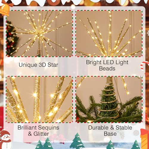 15-Inch Gold Starburst Christmas Tree Topper with 150 LEDs & Remote