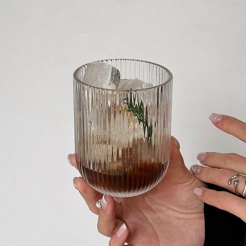 WeirdUncle Clear Ribbed Glassware Set of 8 - 14oz Highball & 9oz Rocks Glasses, Origami Style