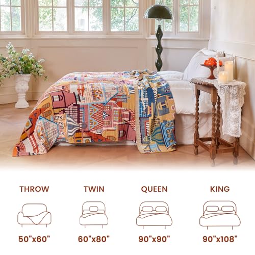 MSGKV Roman Castle Cotton Throw Blanket 50x60 Vintage Boho Knit