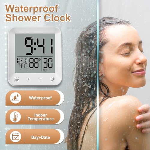 Waterproof Digital Shower Clock with Timer, Temperature and Date Display