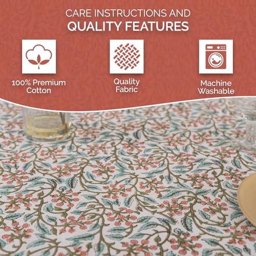 Labhanshi Indian Handblock Floral Cotton Tablecloth 72x108 Inch Pink for 8-Seater Dining