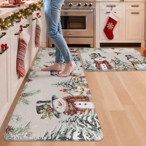 U'Artlines Christmas Snowman & Tree Anti-Fatigue Kitchen Rugs Set of 2