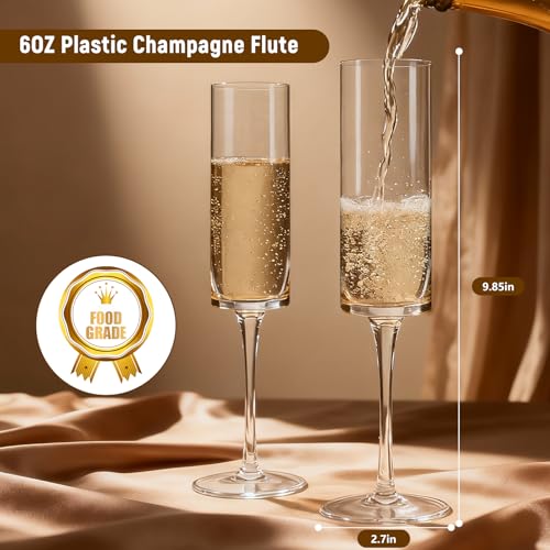 GuanQiao 24-Pack 6oz Clear Plastic Champagne Flutes - Reusable, Shatterproof Drinkware for Celebrations
