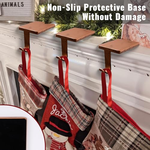 Btanadi 6 Pack Copper Metal Christmas Stocking Holders - Weighted Mantle Hangers with Non-Slip Pads