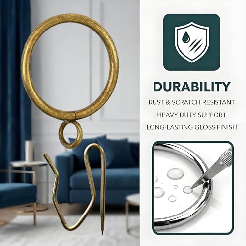 Metal Curtain Rings with Hooks, 1.5-Inch Drapery Rings Set - 52 Piece