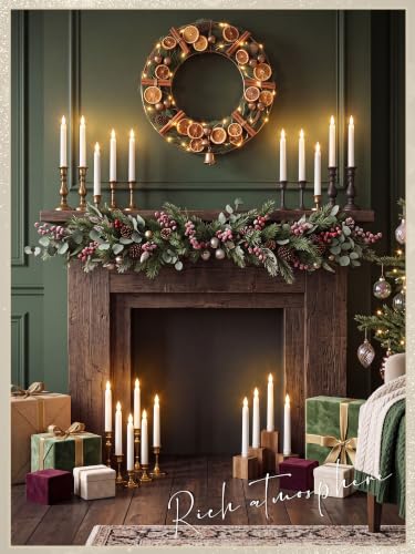 Funtery 24-Piece 6" Flameless LED Taper Candles with Remote & Timer, White, Tapered Style