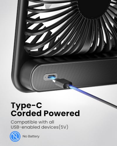 Koonie USB Desk Fan, 3-Speed Quiet Small Personal Fan for Office