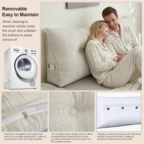 King Size Headboard Pillow with Side Pockets - Ergonomic Wedge for Comfort