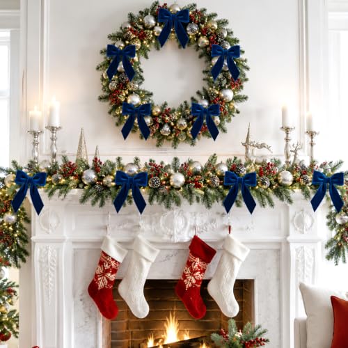 KINGLAKE 24 Pcs Navy Blue Velvet Bows 1.5 Inch for Christmas Tree Decoration