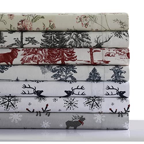 Tribeca Living Flannel Sheets Twin XL Navy Deer Toile - 100% Cotton, 3-Piece Set