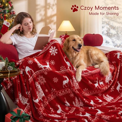 PHF Reindeer Christmas Throw Blanket Twin 66x90 300GSM Plush Fleece