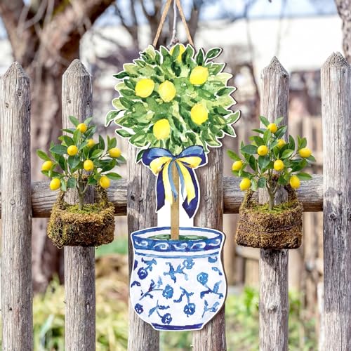 Chinoiserie Lemon Tree Wooden Door Hanger - Large Summer Front Door Decor