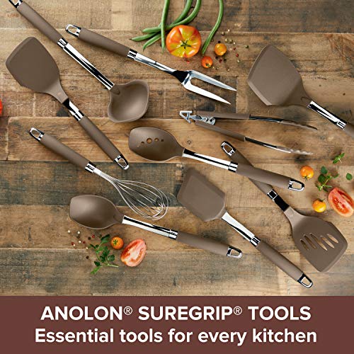 Anolon SureGrip Dishwasher Safe Nonstick Locking Cooking Tongs Set/Salad Serving Tools, 9 Inch and 12 Inch, Bronze Brown