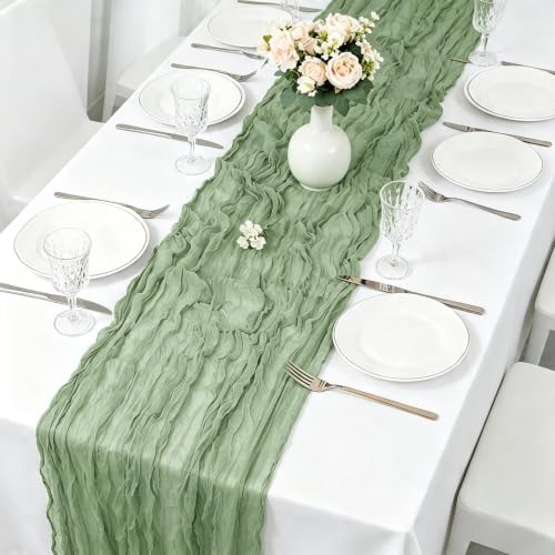 10 Pack Sage Green Cheesecloth Table Runner 17x108in 9ft | Boho Wedding Backdrop & Party Décor