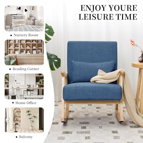 Upholstered Rocking Chair with Lumbar Pillow - Mid-Century Modern Glider
